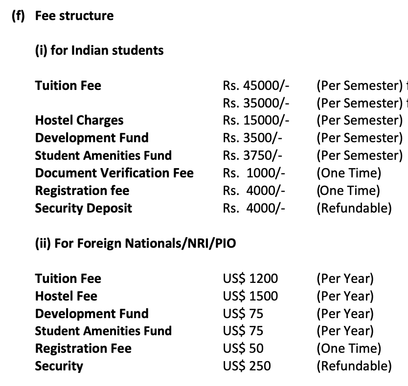 Fee structure