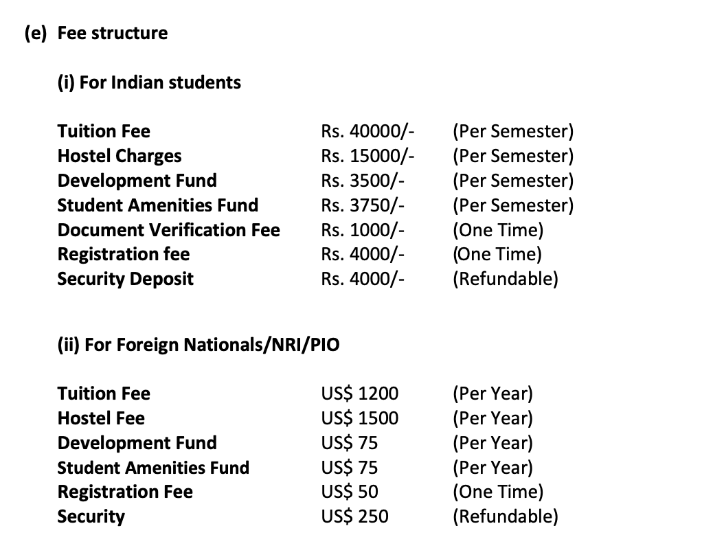 Fee structure