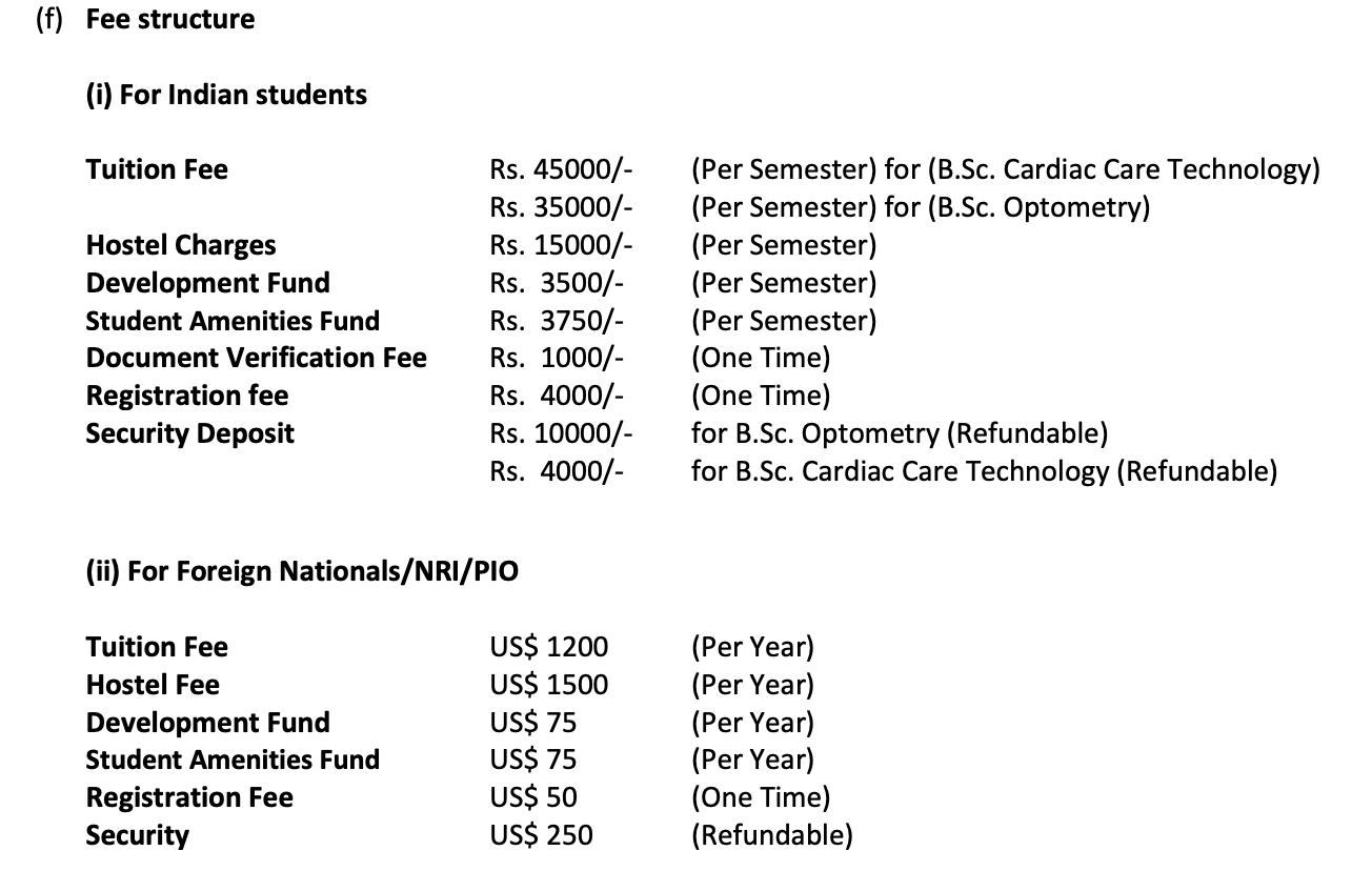 Fee structure