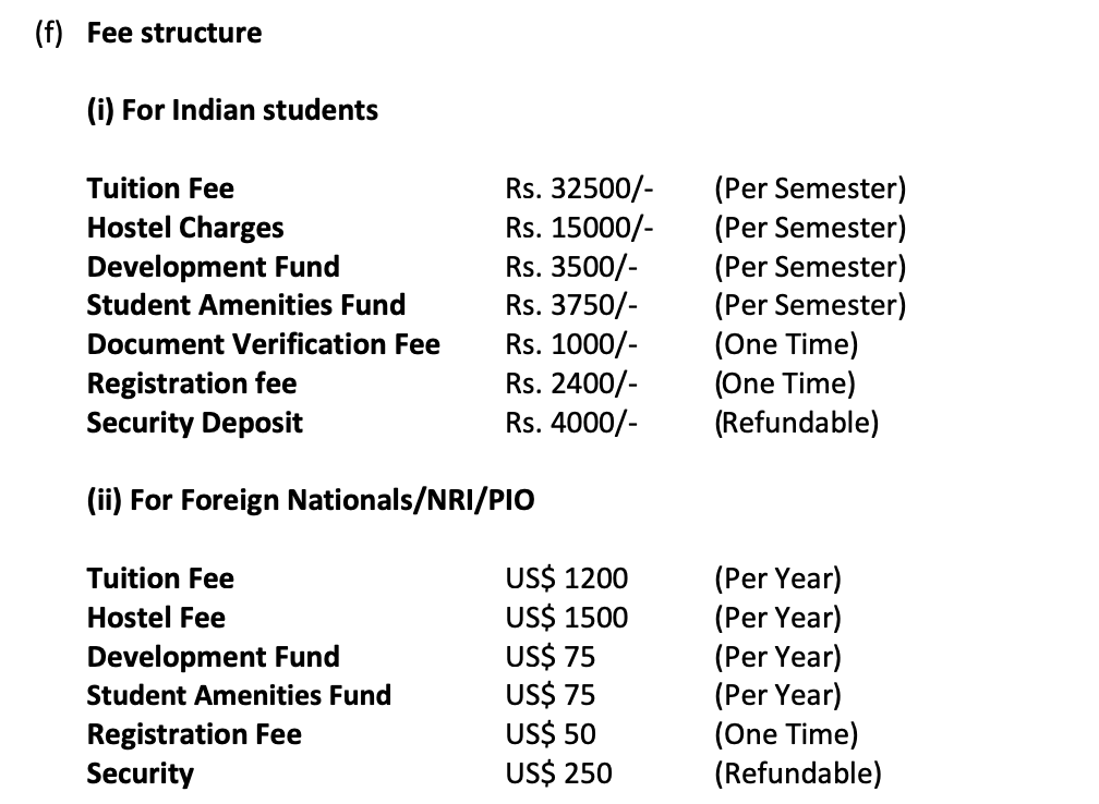 fee structure