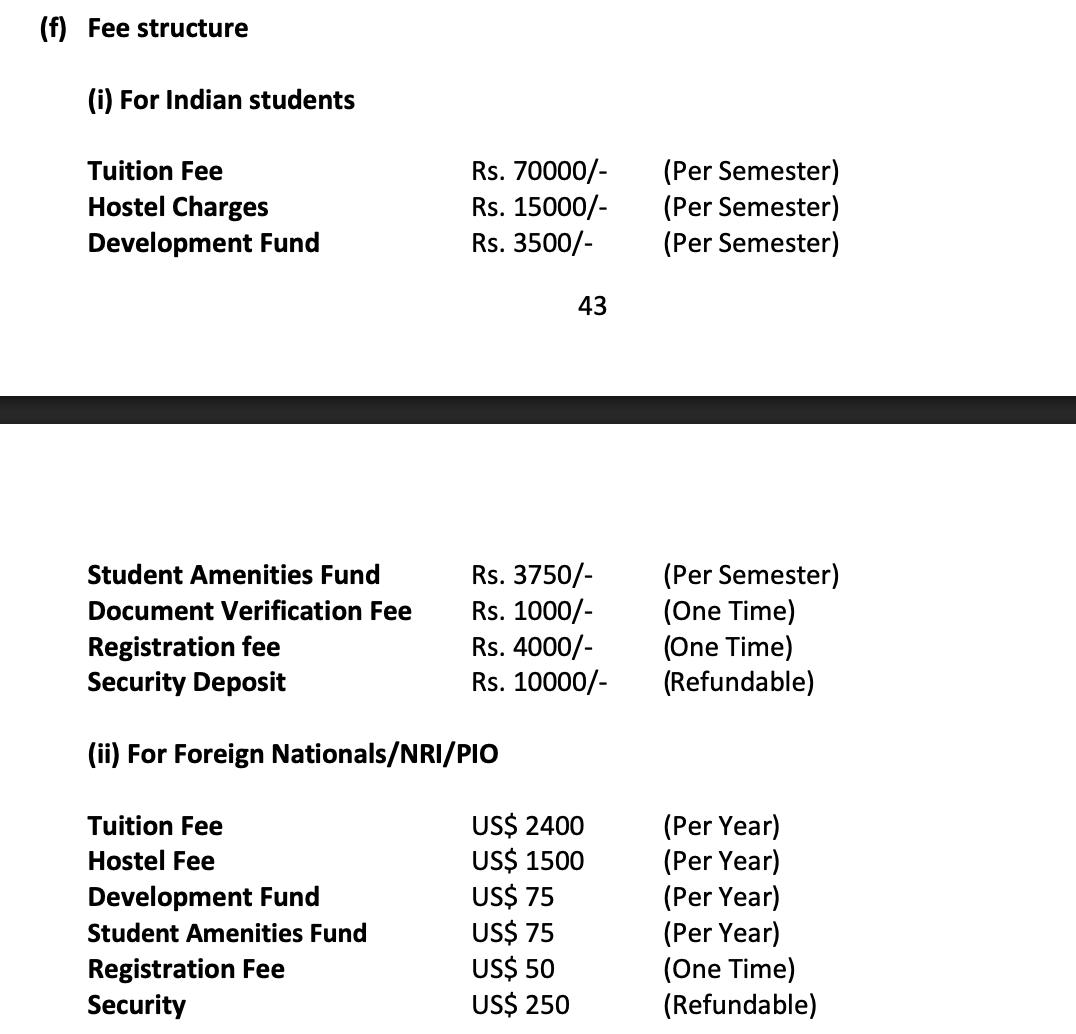 Fee structure