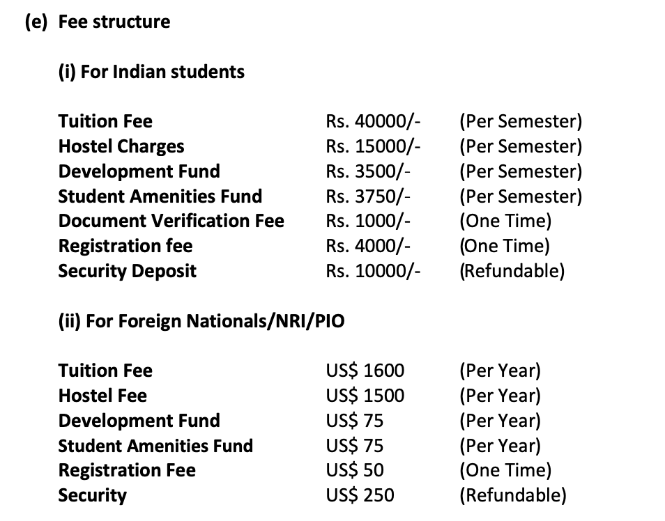 Fee structure