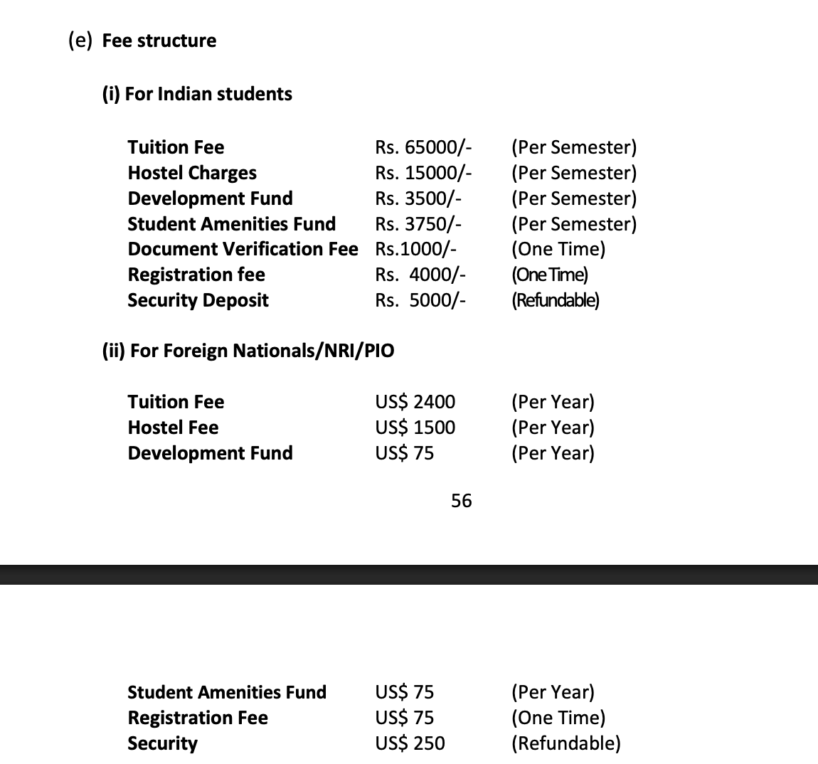 Fee structure