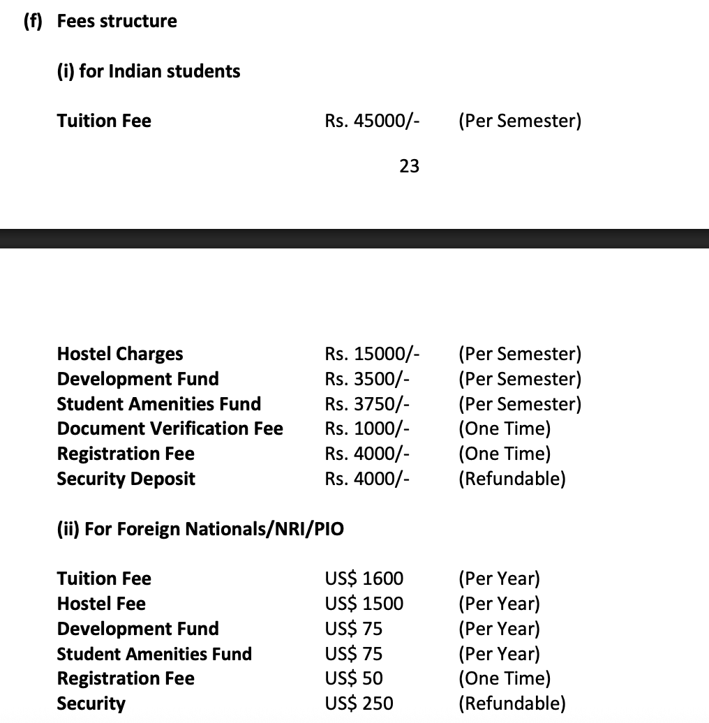 Fee structure
