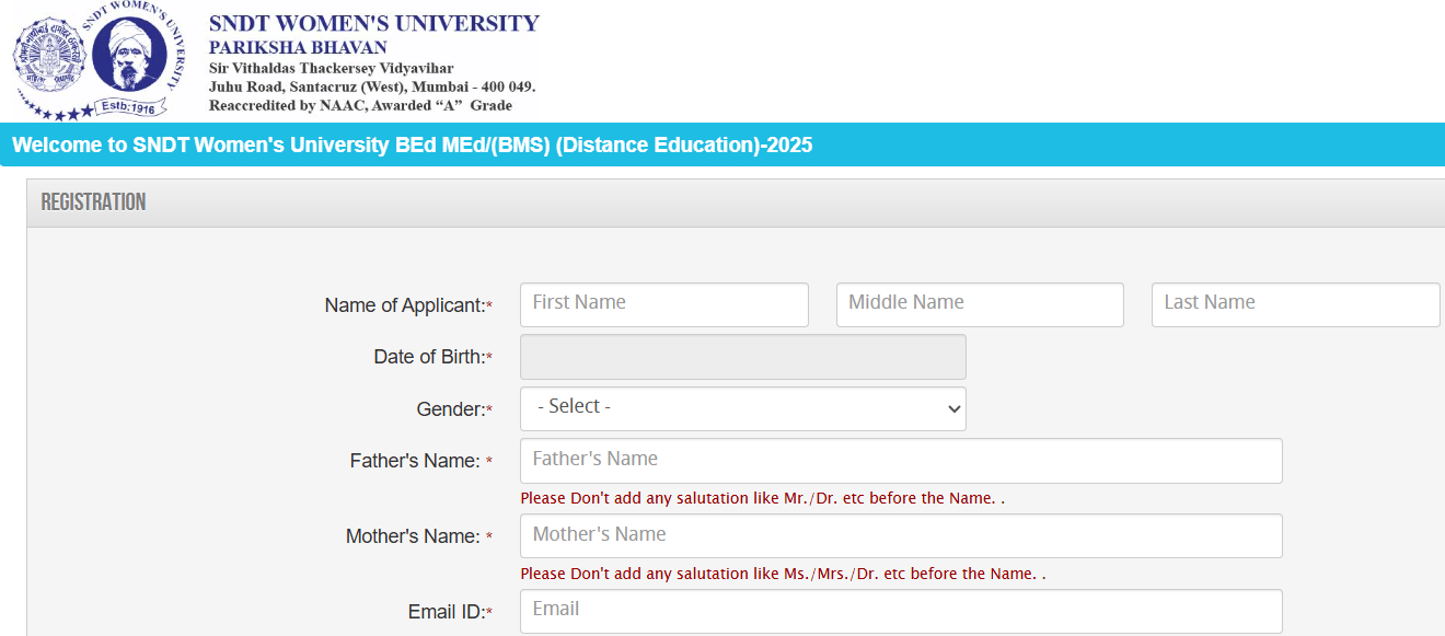 SNDT Distance Education BMS Admission 2025