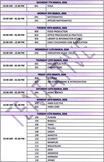 CBSE Class 12 Date Sheet 2026
