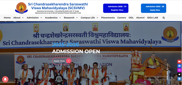 SCSVMV Admissions 2026 Open