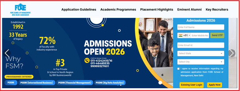 FSM Delhi MBA Admissions 2026 Open