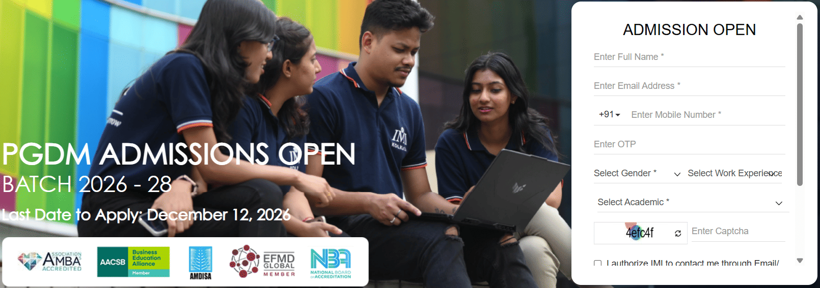 IMI Kolkata Admission Portal 2026