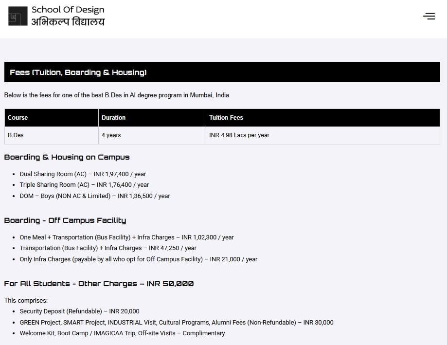 Fee Structure 2025 (As per website)-
