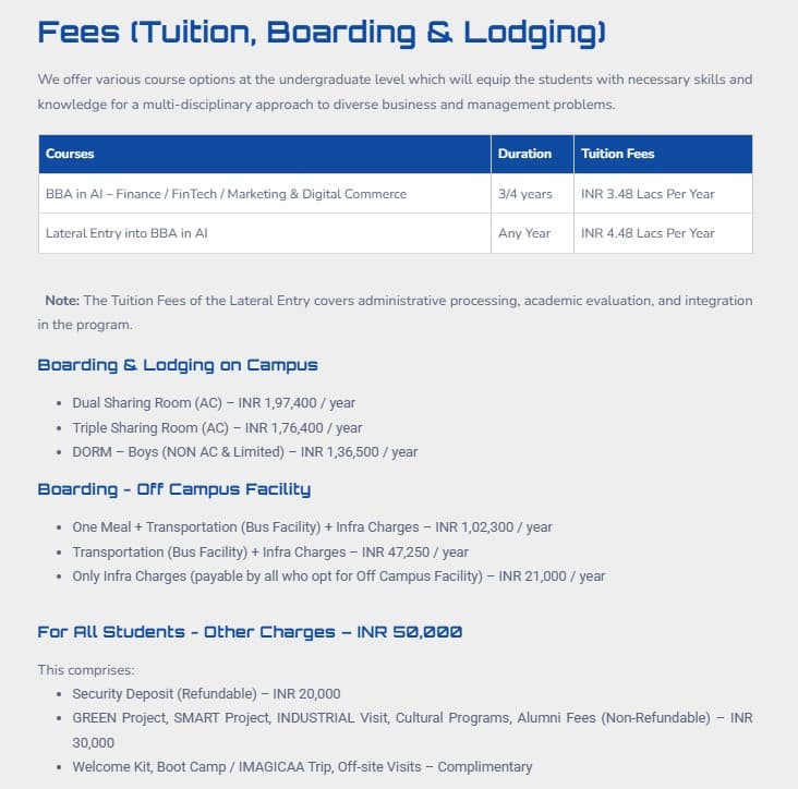 Fee Structure 2025 (As per website)-