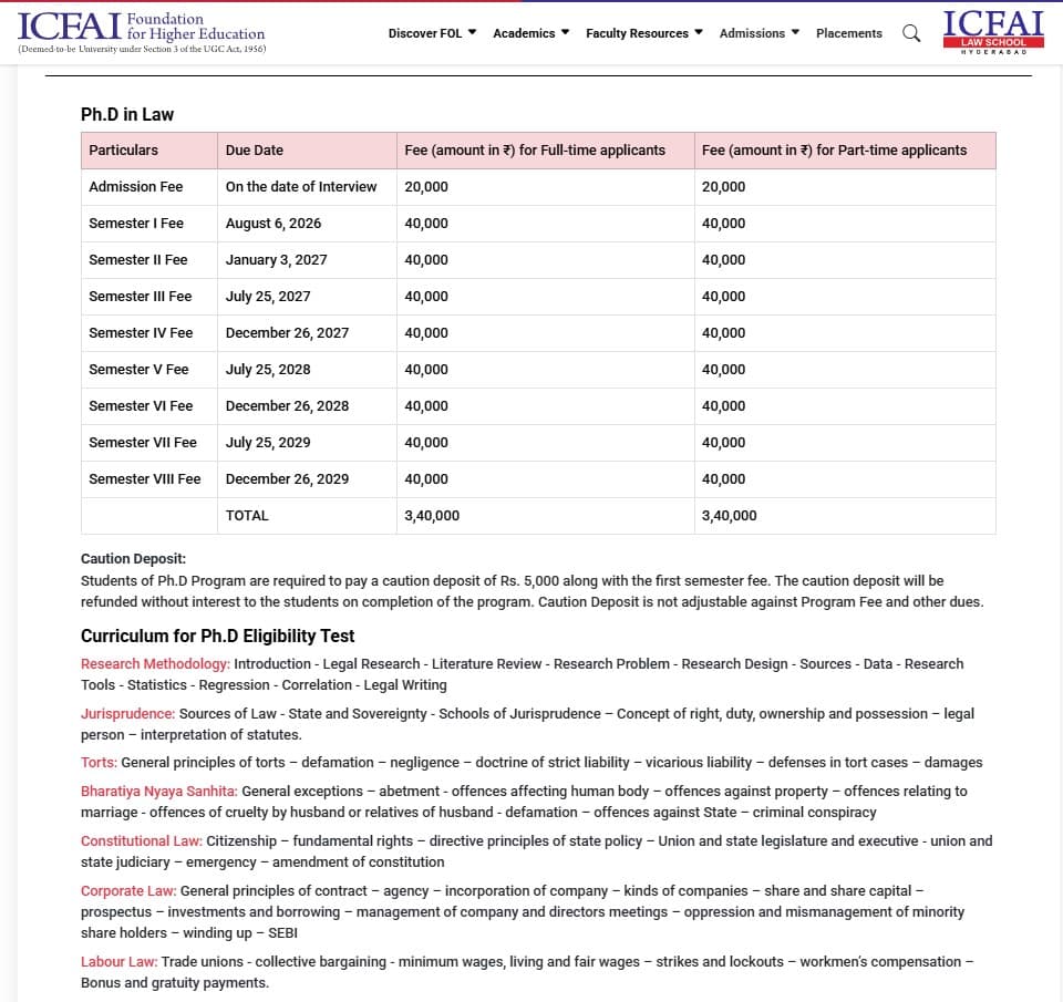 Fee Structure 2025 (As per website)-