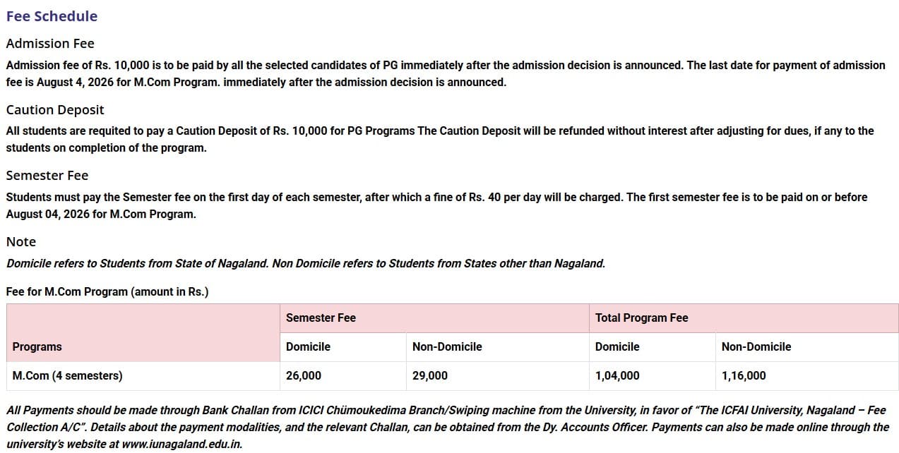 Fee Structure 2025 (As per website)-