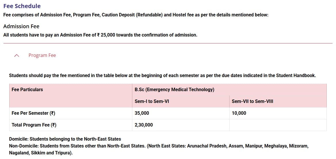 Fee Structure 2025 (As per website)-