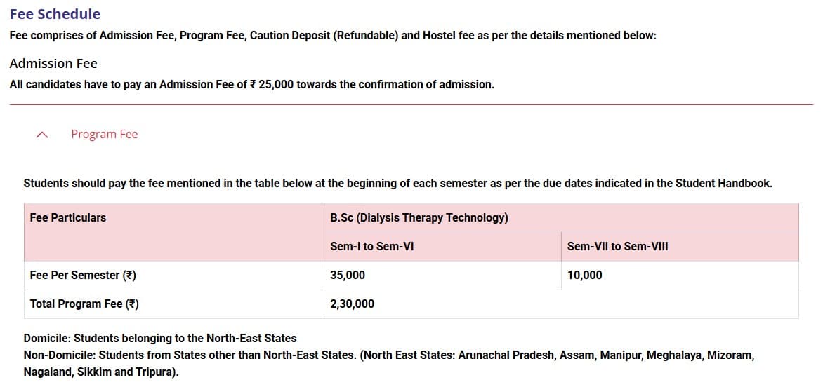 Fee Structure 2025 (As per website)-