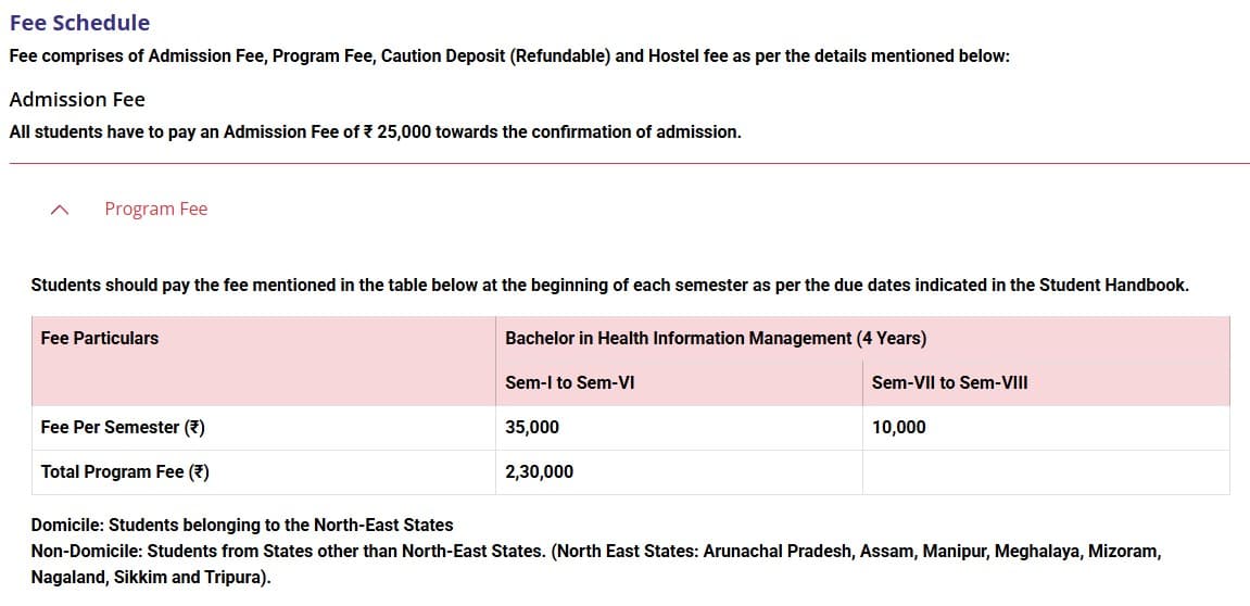 Fee Structure 2025 (As per website)-