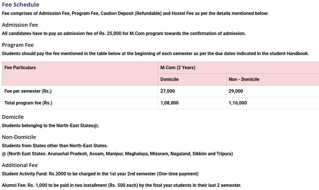 Fee Structure 2025 (As per website)-