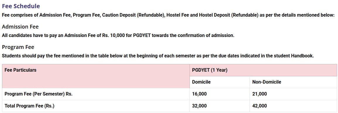 Fee Structure 2025 (As per website)-