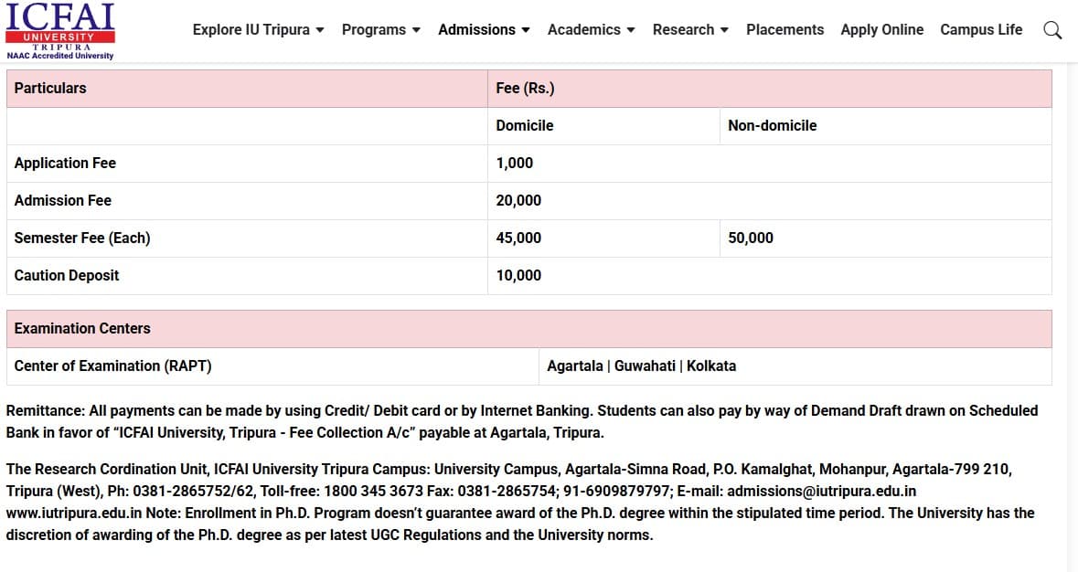 Fee Structure 2025 (As per website)-