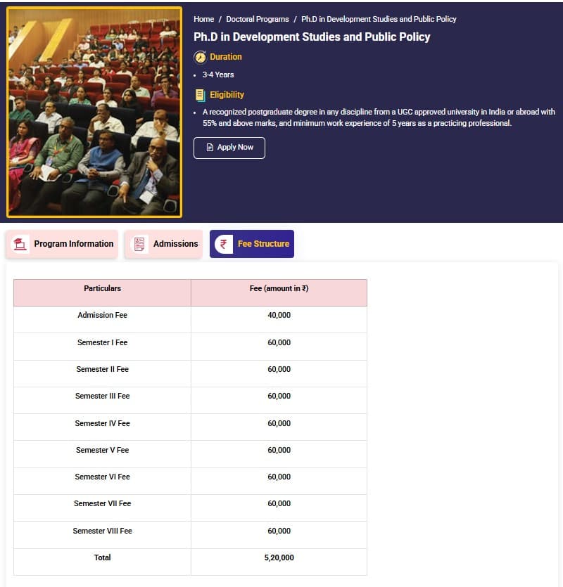 Fee Structure 2025 (As per website)-