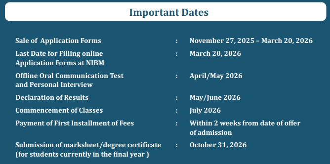 NIBM Pune PGDM BFSI Admission 2026 Dates