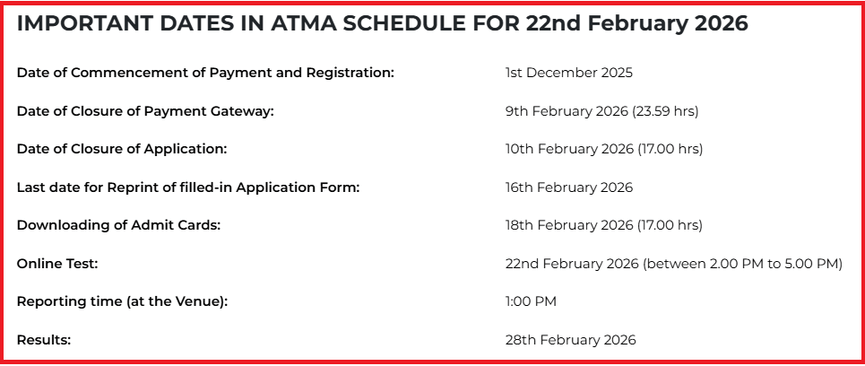 Official Timetable for ATMA 2026