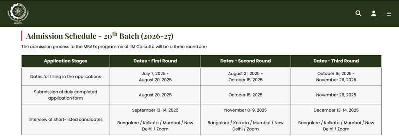 IIM Calcutta Executive MBA Admission Schedule 2026