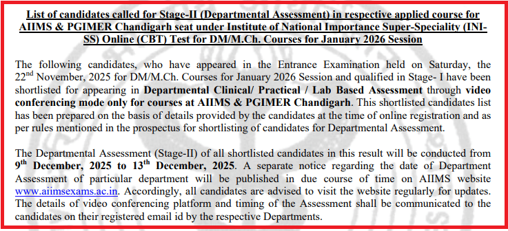 INI SS 2026 Stage-II List Out