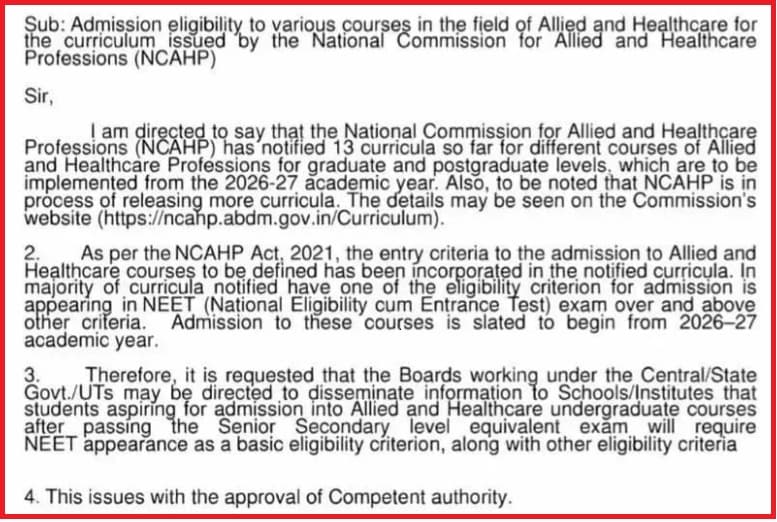 NEET Mandatory for Allied & Healthcare Courses from 2026&ndash;27