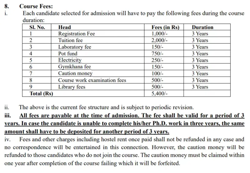 fee structure