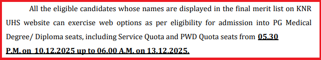Telangana NEET PG 2025&ndash;26 Phase 1 Web Options Open for CQ Seats 