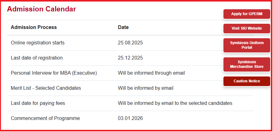 SIBM Pune Executive MBA 2026&ndash;27: Important Dates