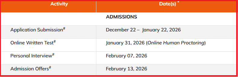 IIM Visakhapatnam EPGDPM 2026 Admissions Dates