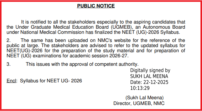 NEET 2026 UG Syllabus Update 