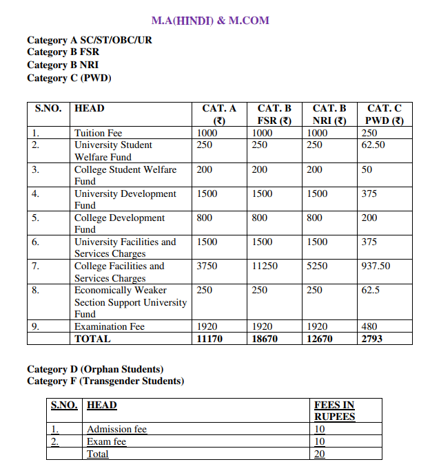 DU SOL MA HINDI FEES