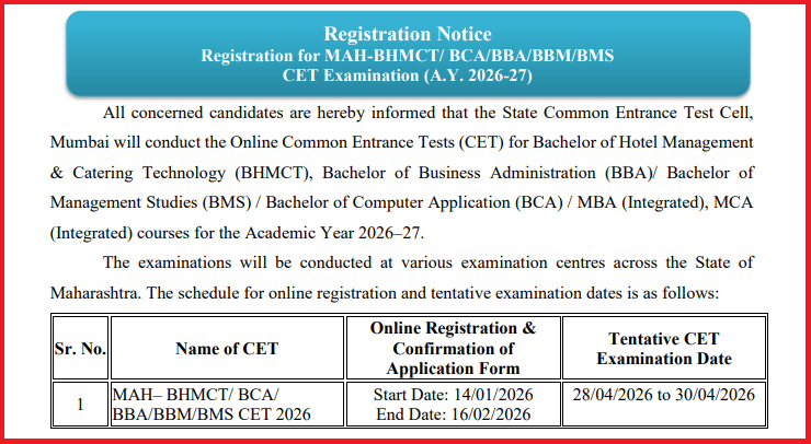 MAH CET 2026 Registration Dates