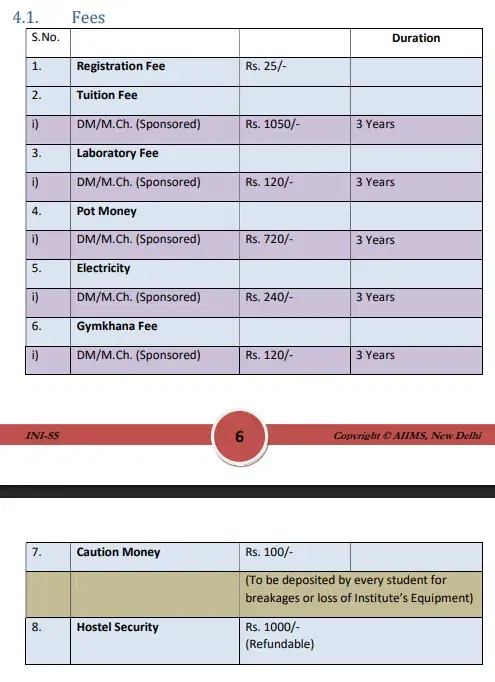 fee structure
