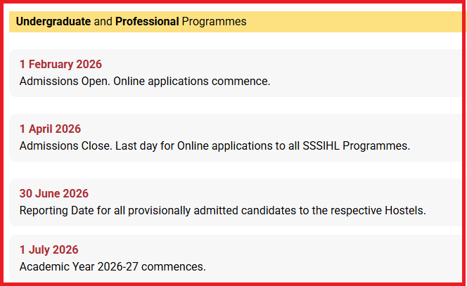 SSSIHL Admission 2026 Dates