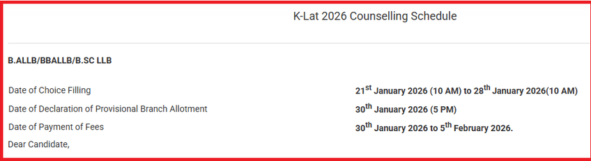 K-LAT 2026 UG Counselling Schedule