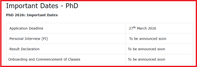IIM Raipur PhD 2026 Admission Dates