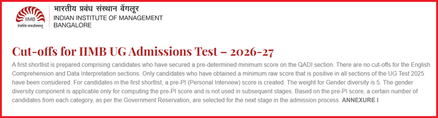 IIMB UG 2026 Criteria for First Shortlist Preparation