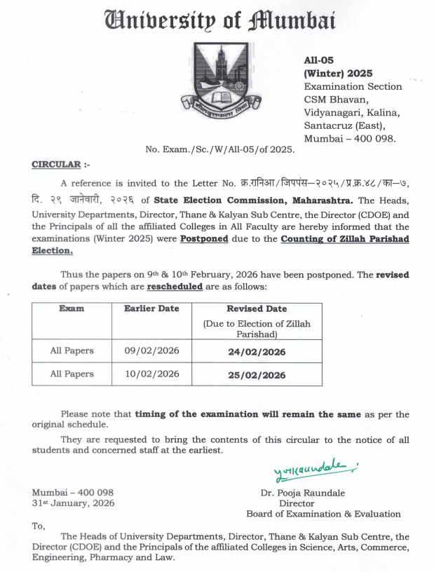 Mumbai University Official Website Winter Session 2025