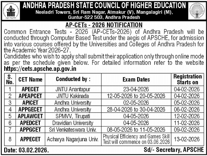 AP LAWCET / PGLCET 2026 Dates
