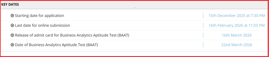 BITS Pilani BAAT 2026 Revised Schedule (MBA Business Analytics)