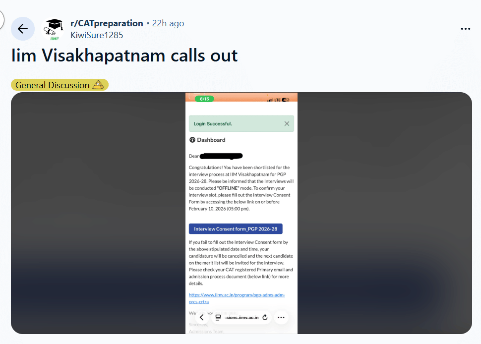 IIM Visakhapatnam PI Calls 2026 Out