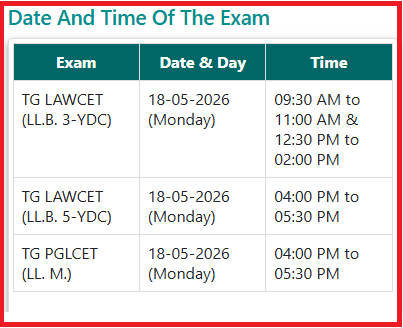 TG LAWCET & TG PGLCET 2026 Important Dates