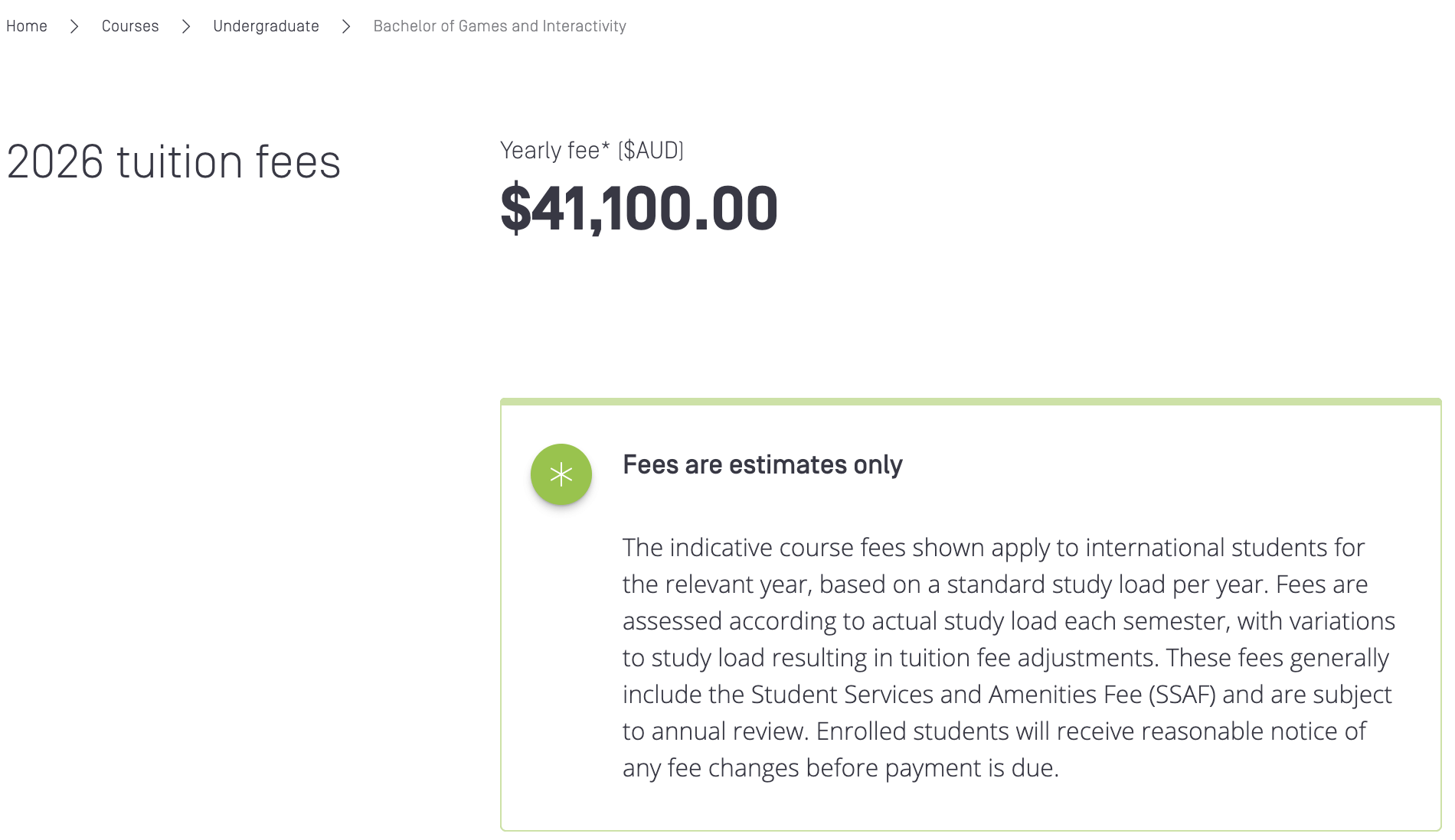 Swinburne University Bachelor of Games and Interactivity Tuition Fees 2026