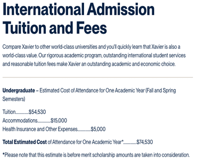 Xavier University Undergraduate Fees