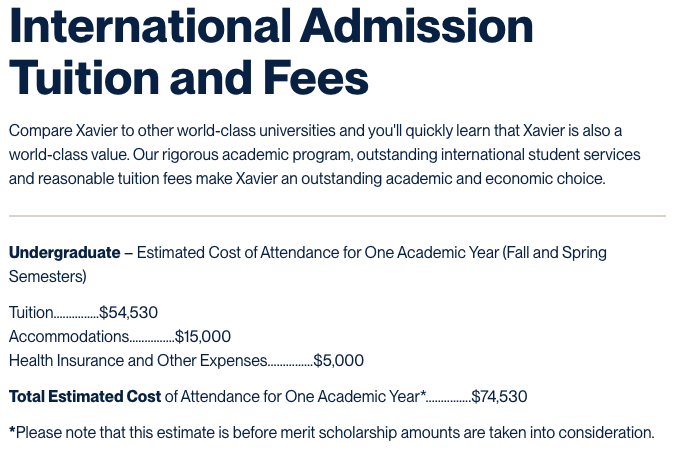 Xavier University Undergraduate Fees