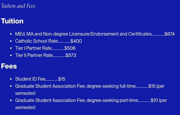 Xavier University Graduate Fees